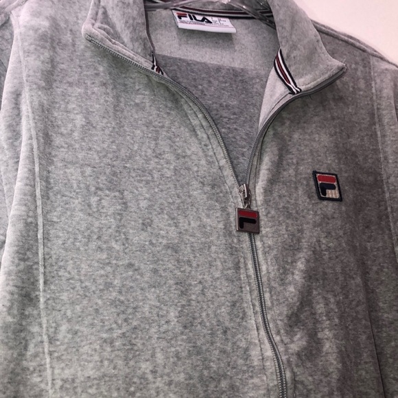 ***NEW Fila Heather Grey VELOUR Track Jacket with logo and weighted zipper (M) - Picture 13 of 16